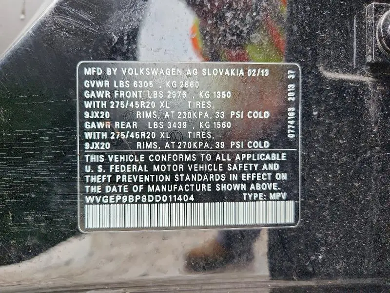 2013 VOLKSWAGEN TOUAREG V6 TDI  