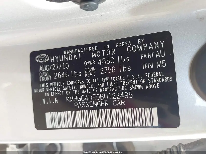 2011 HYUNDAI GENESIS 3.8