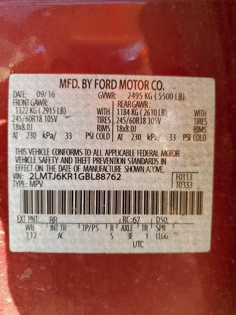 2016 LINCOLN MKX SELECT