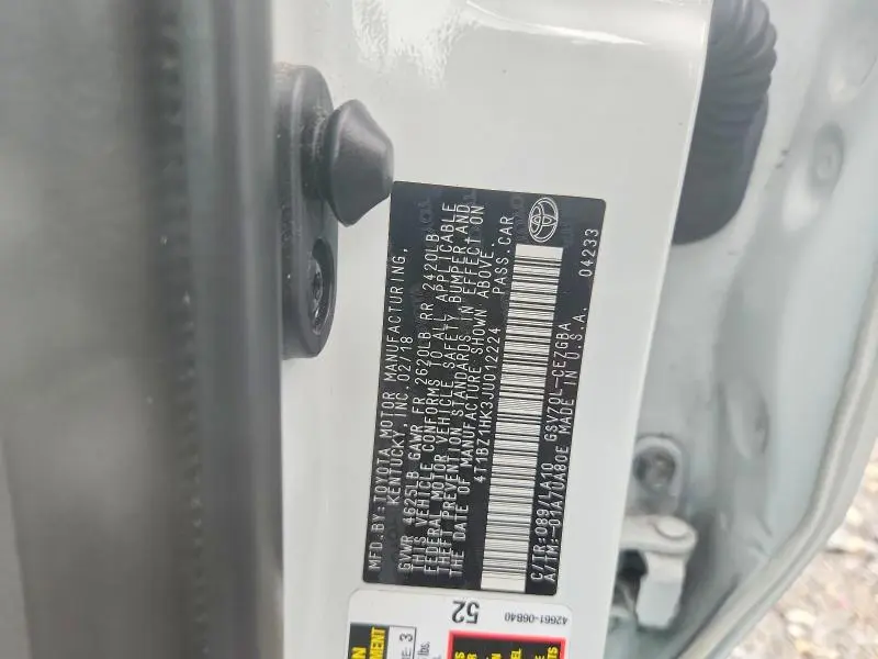 2018 TOYOTA CAMRY XLE V6  