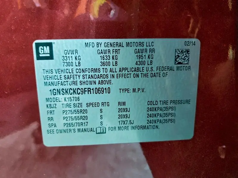 2015 CHEVROLET TAHOE K1500 LTZ  