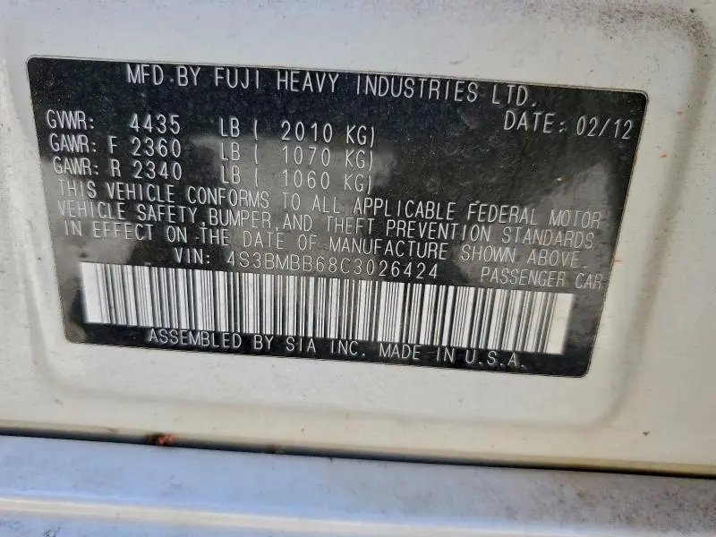 2012 SUBARU LEGACY 2.5I PREMIUM  