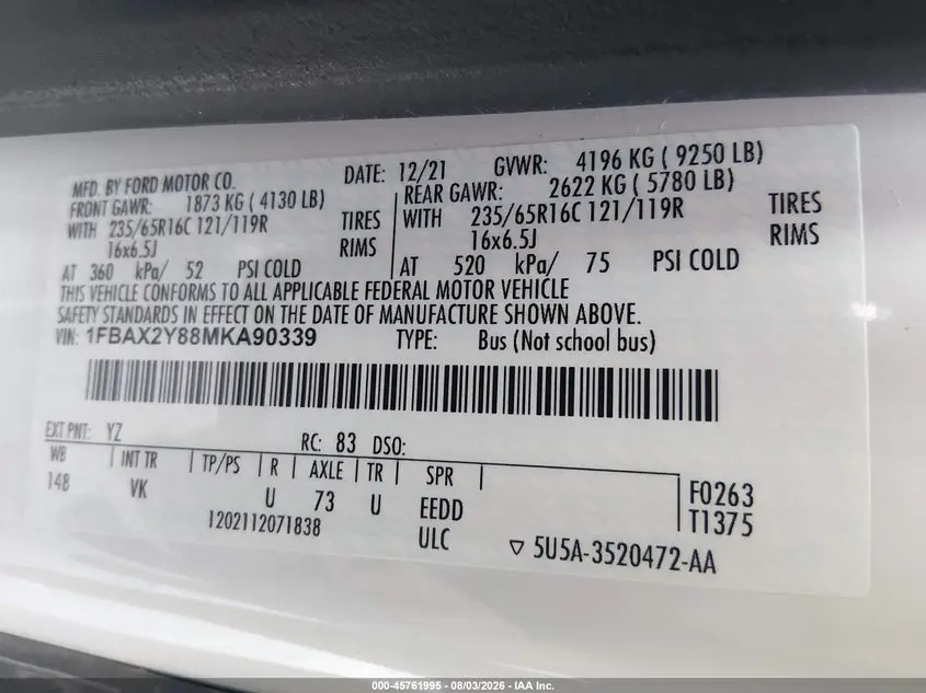 2021 FORD TRANSIT-350 PASSENGER VAN XL