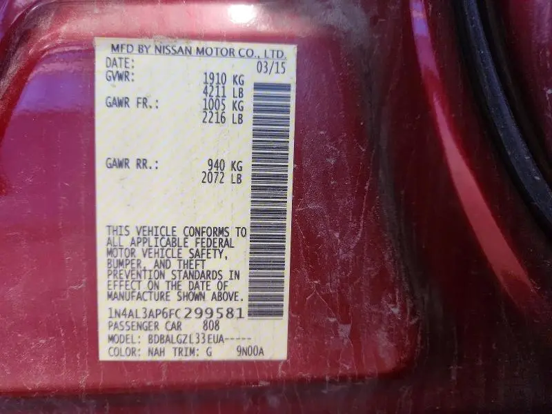 2015 NISSAN ALTIMA 2.5 S  