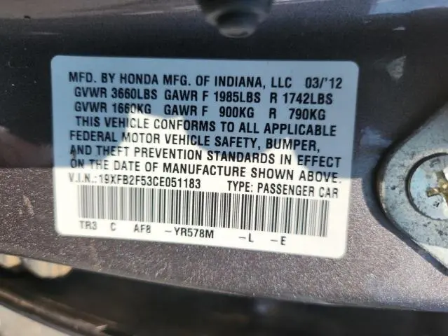 2012 HONDA CIVIC LX  