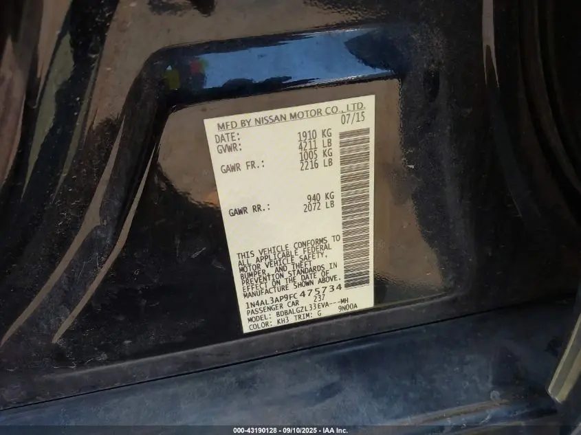 2015 NISSAN ALTIMA 2.5 S