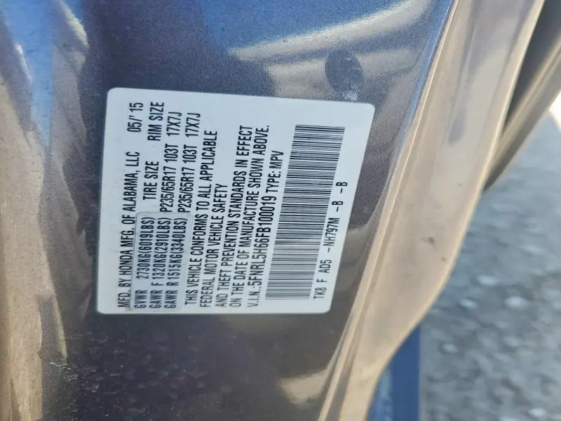 2015 HONDA ODYSSEY EXL  