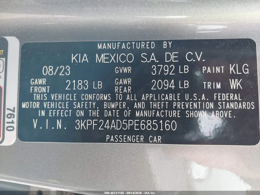 2023 KIA FORTE LXS