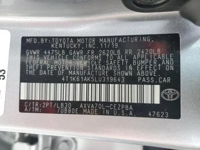 2020 TOYOTA CAMRY XSE  