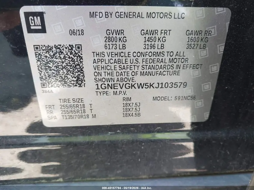 2019 CHEVROLET TRAVERSE 1LT