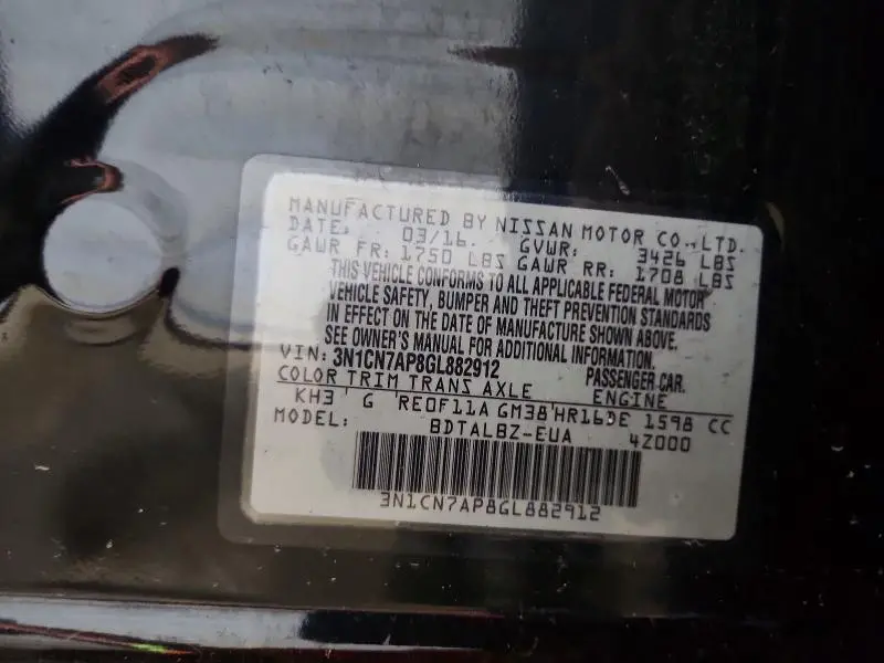 2016 NISSAN VERSA 1.6 SV  
