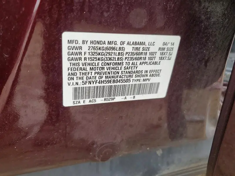 2014 HONDA PILOT EXL  