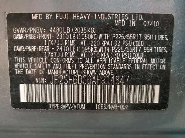 2010 SUBARU FORESTER 2.5X LIMITED  