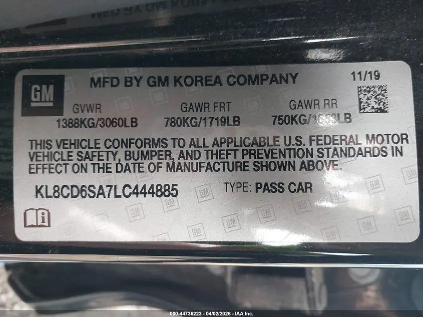 2020 CHEVROLET SPARK FWD 1LT AUTOMATIC