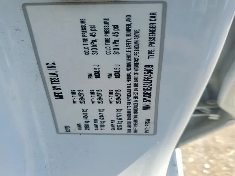 2020 TESLA MODEL 3   