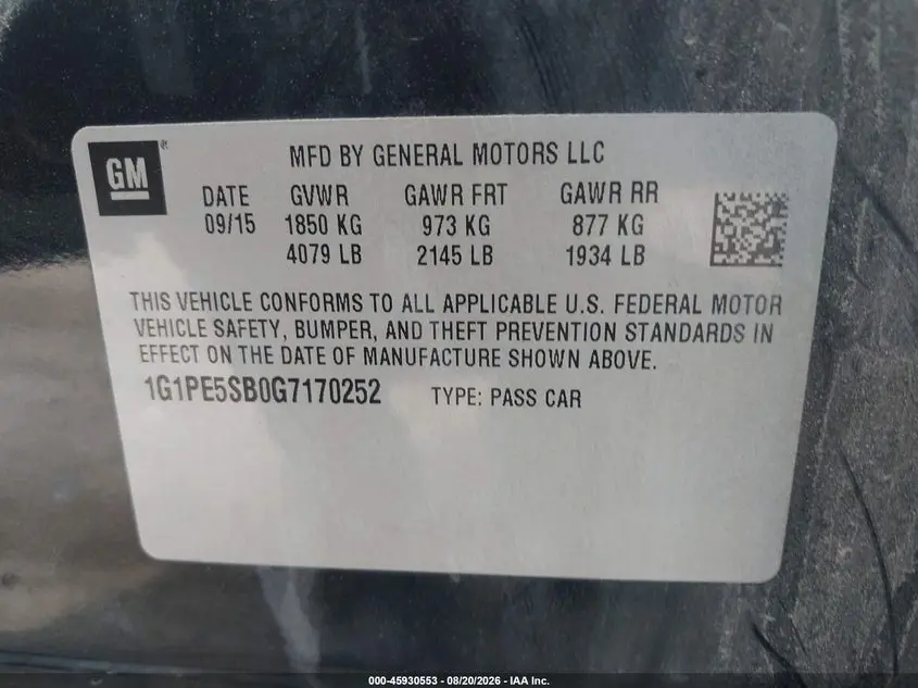 2016 CHEVROLET CRUZE LIMITED 1LT AUTO