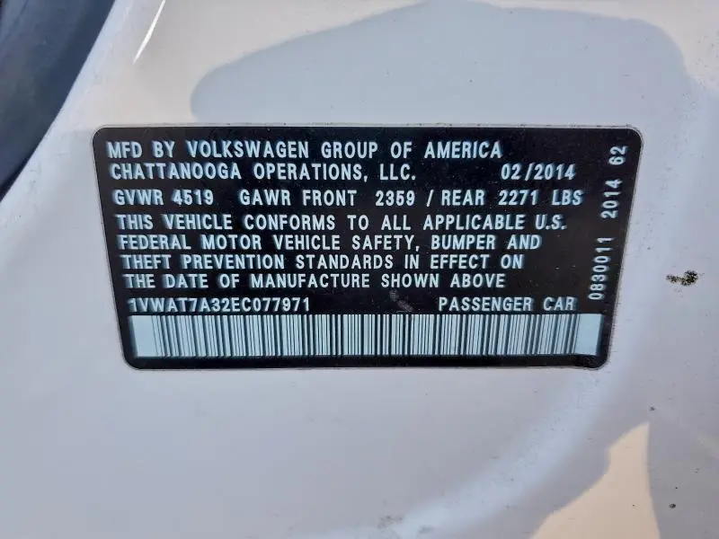 2014 VOLKSWAGEN PASSAT S  