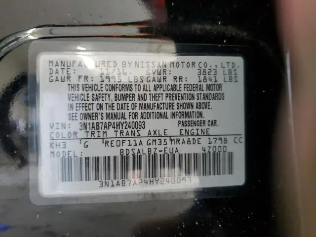 2017 NISSAN SENTRA S  