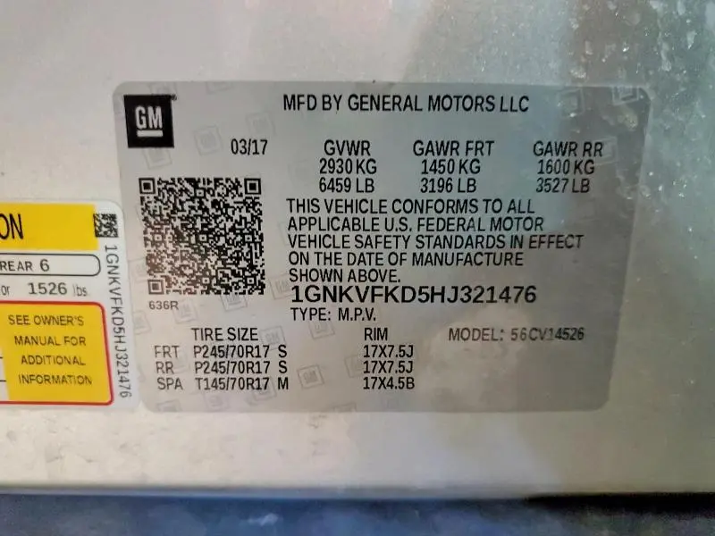 2017 CHEVROLET TRAVERSE LS  