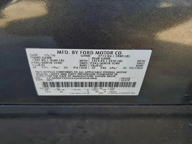 2016 FORD EXPLORER XLT  