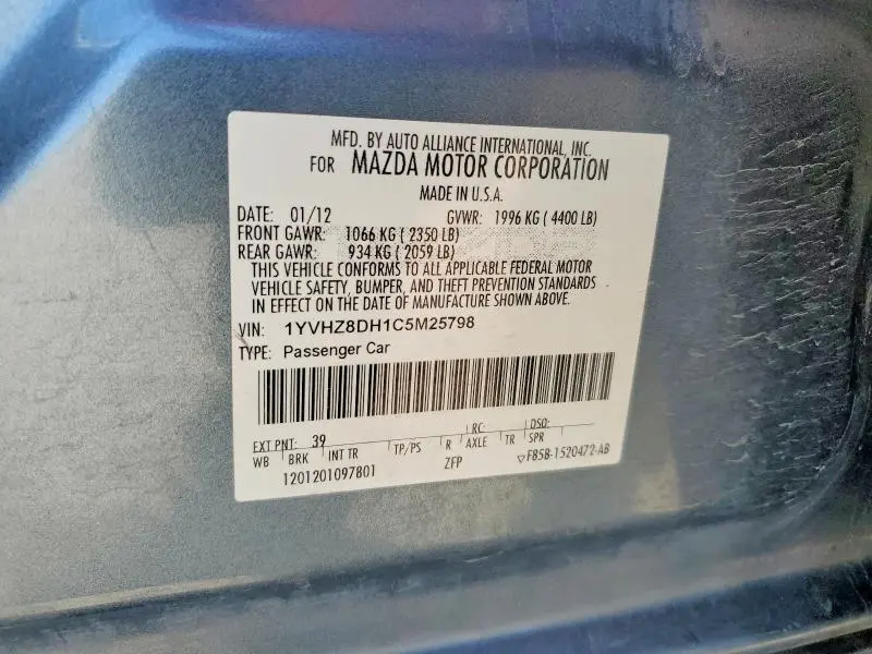 2012 MAZDA 6 I  