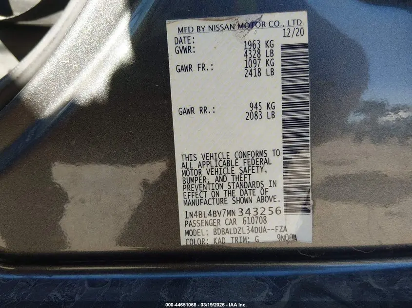 2021 NISSAN ALTIMA S FWD