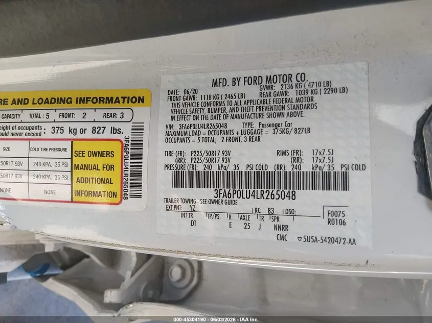 2020 FORD FUSION HYBRID SE
