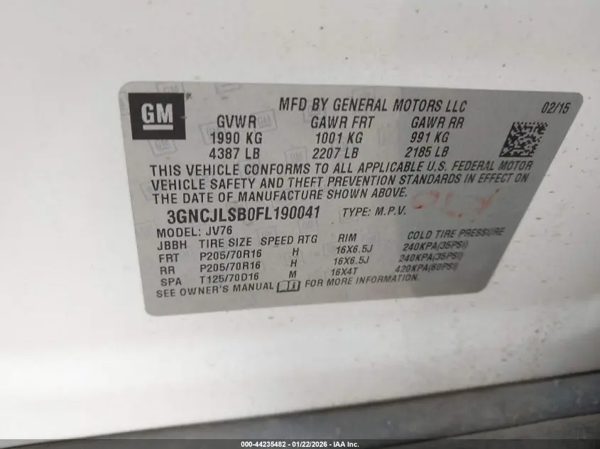 2015 CHEVROLET TRAX LT