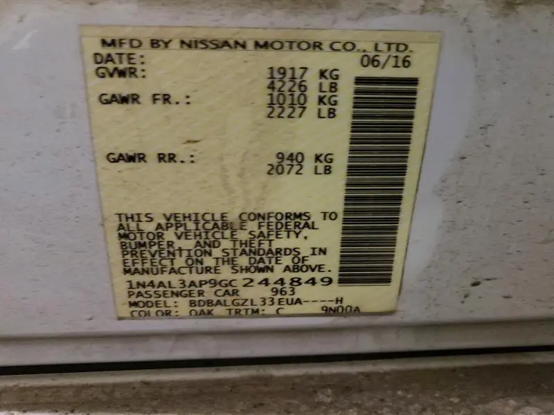 2016 NISSAN ALTIMA 2.5 S  