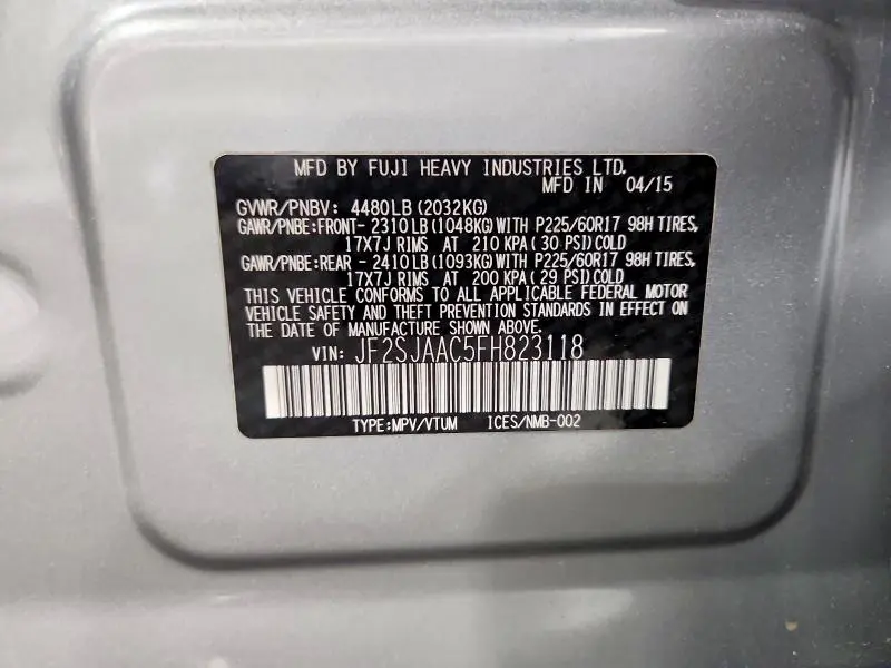 2015 SUBARU FORESTER 2.5I  