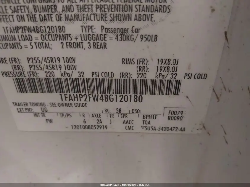 2011 FORD TAURUS LIMITED