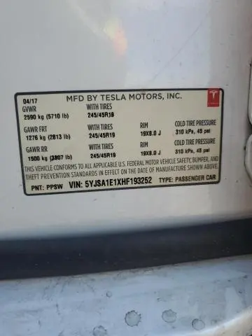 2017 TESLA MODEL S   