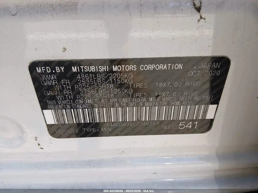 2020 MITSUBISHI OUTLANDER LE 2.4/SE 2.4/SEL 2.4/SP 2.4