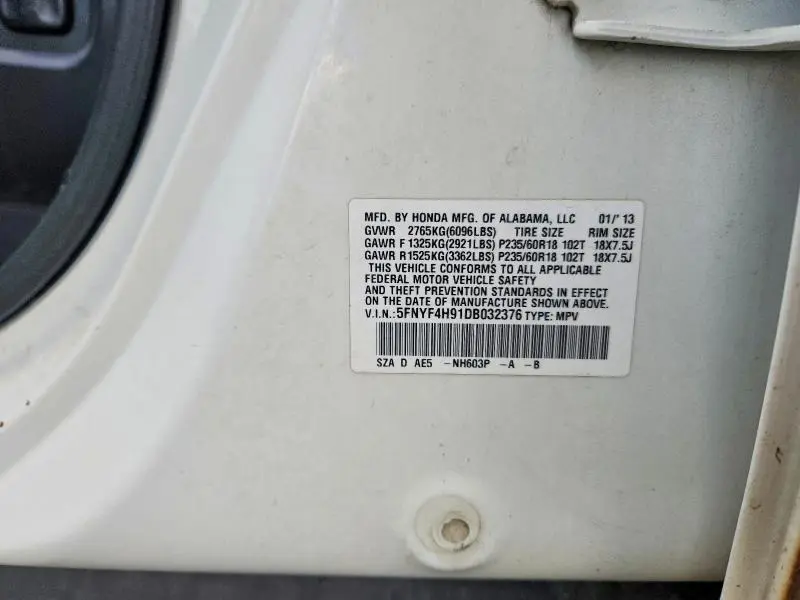 2013 HONDA PILOT TOURING  