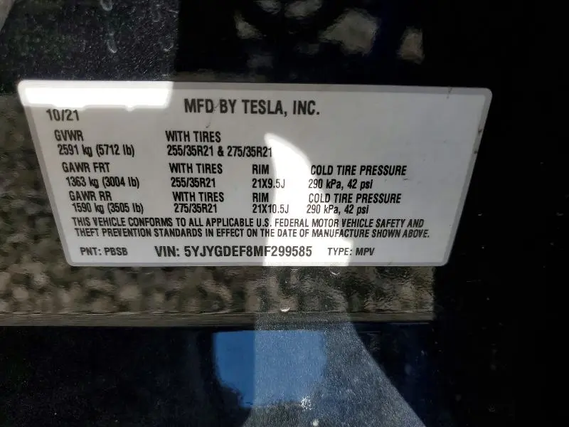2021 TESLA MODEL Y   