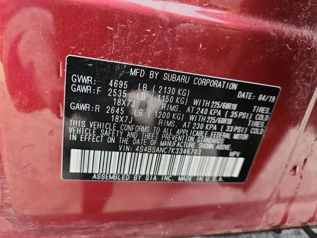 2019 SUBARU OUTBACK 2.5I LIMITED  