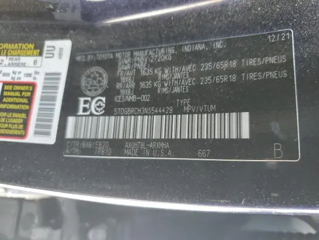 2022 TOYOTA HIGHLANDER HYBRID XLE  