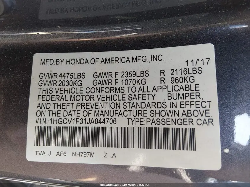 2018 HONDA ACCORD SPORT