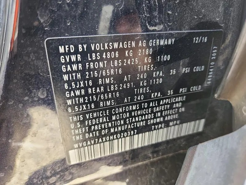 2017 VOLKSWAGEN TIGUAN S  