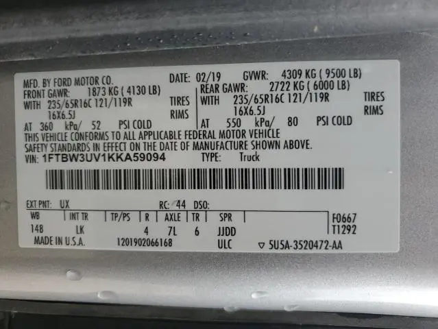 2019 FORD TRANSIT T-350  