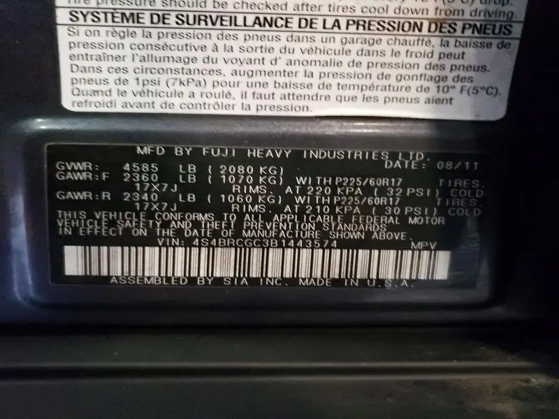 2011 SUBARU OUTBACK 2.5I PREMIUM  