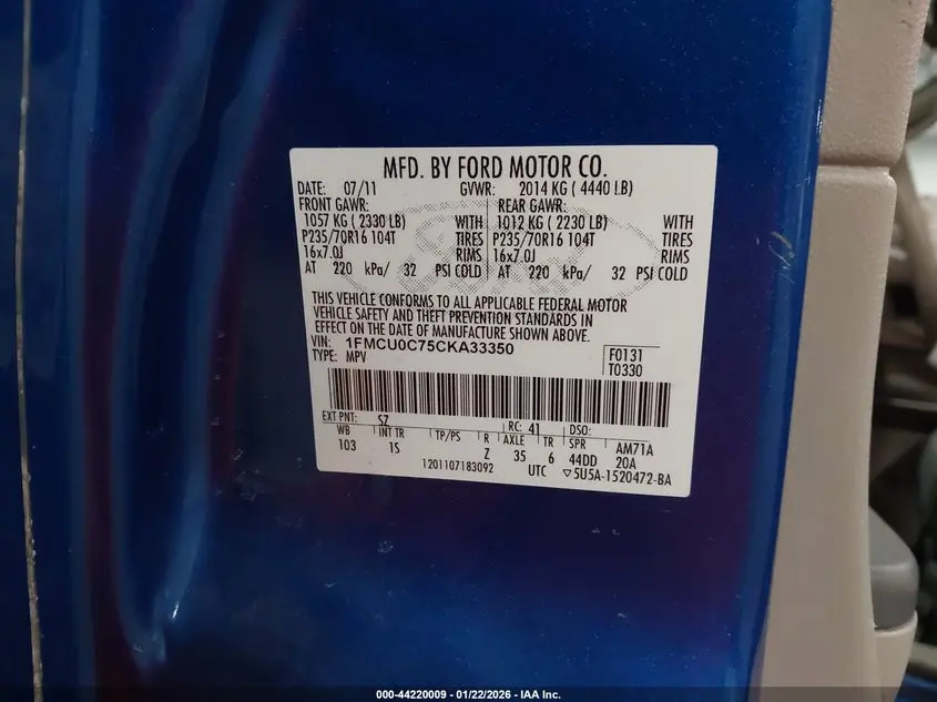 2012 FORD ESCAPE XLS