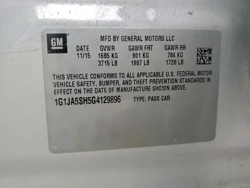 2016 CHEVROLET SONIC LS  