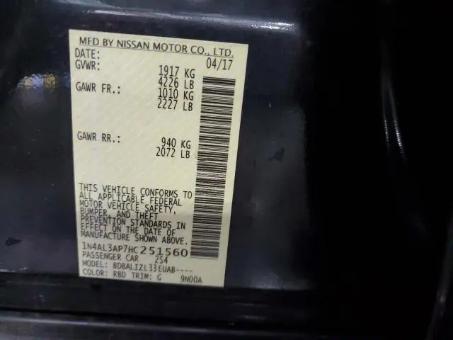 2017 NISSAN ALTIMA 2.5  