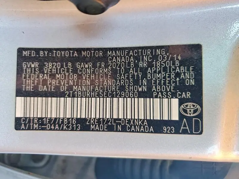 2014 TOYOTA COROLLA L  