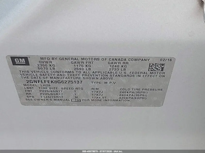 2016 CHEVROLET EQUINOX LT