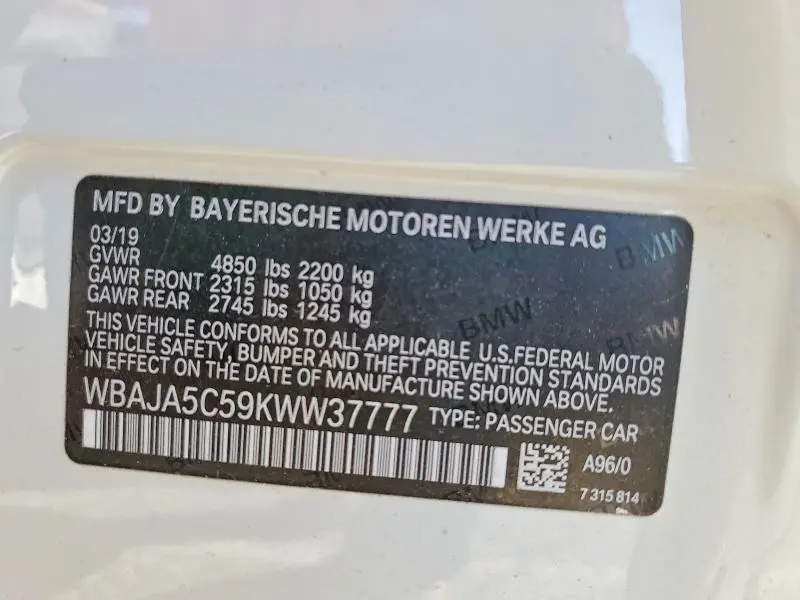 2019 BMW 530 I  