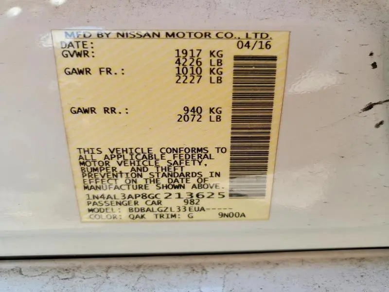 2016 NISSAN ALTIMA 2.5 S  