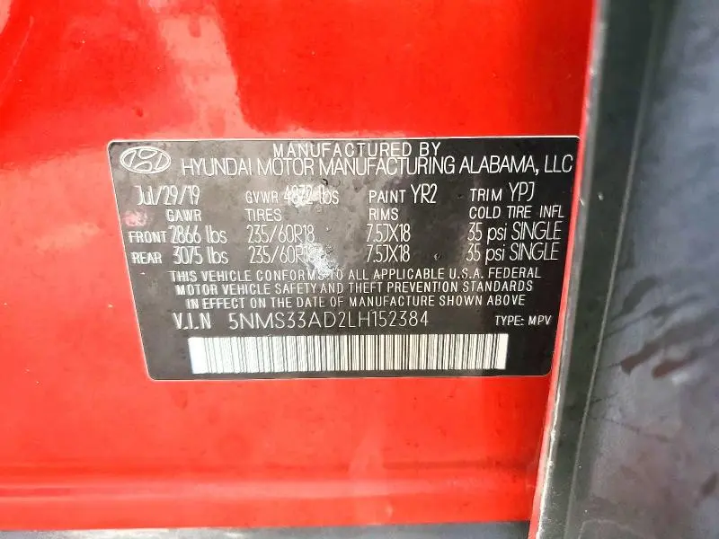 2020 HYUNDAI SANTA FE SEL  