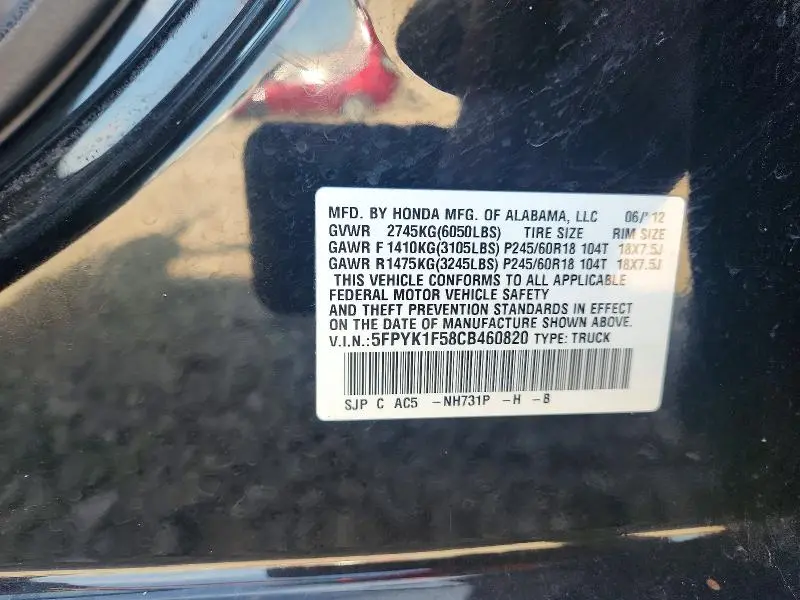 2012 HONDA RIDGELINE RTL  